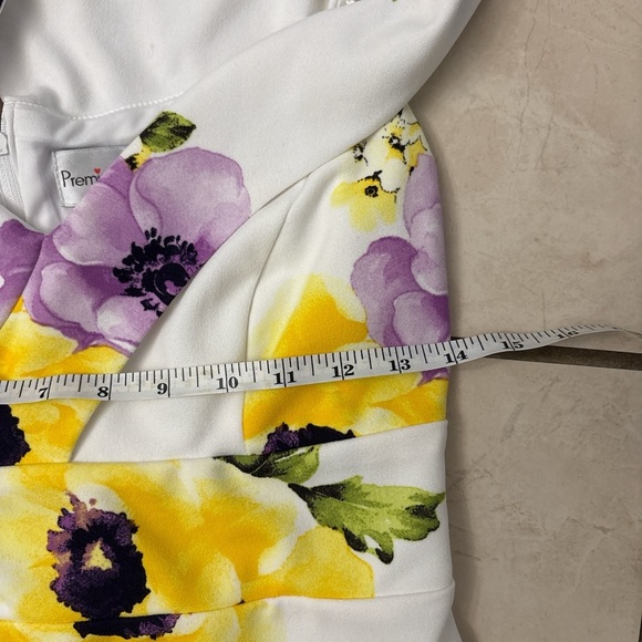 Premier Amour Off Y2k Shoulder Floral Bodycon Dress White Yellow Purple Size 6 - Picture 6 of 6